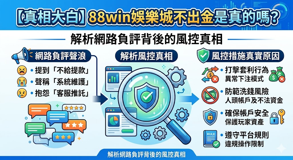 【真相大白】88win娛樂城不出金是真的嗎？解析網路負評背後的風控真相